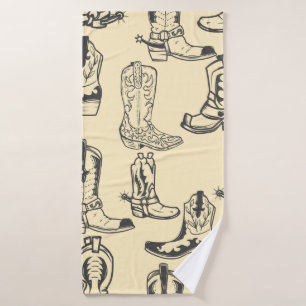 Naadloos patroon met cowboylaarzen, cowboy, cowgir badhanddoek