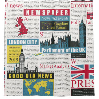 naadloos patroon met de Britse of Londense krant.  Douchegordijn