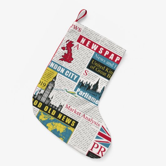 naadloos patroon met de Britse of Londense krant.  Kleine Kerstsok (Voorkant (Hangend))