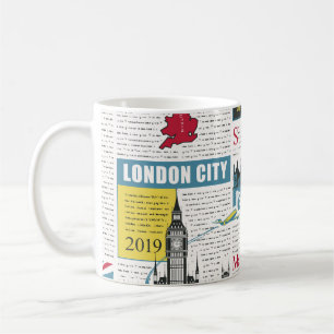 naadloos patroon met de Britse of Londense krant. Koffiemok