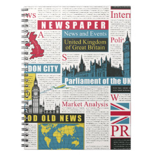 naadloos patroon met de Britse of Londense krant.  Notitieboek