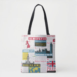 naadloos patroon met de Britse of Londense krant.  Tote Bag