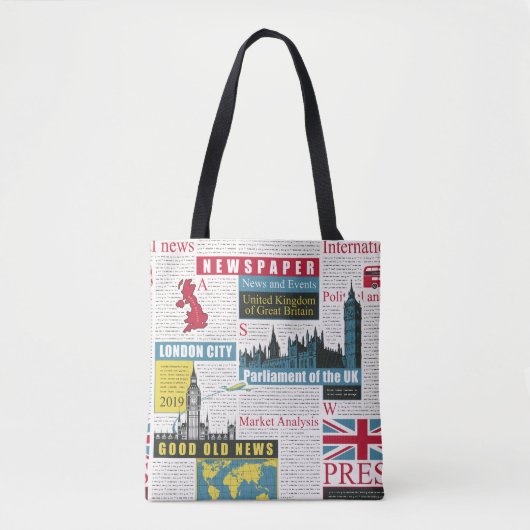 naadloos patroon met de Britse of Londense krant. Tote Bag (Voorkant)