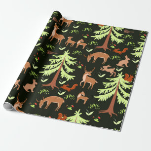 Naadloos patroon met deers in het bos. cadeaupapier