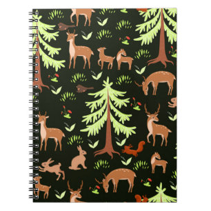 Naadloos patroon met deers in het bos. notitieboek
