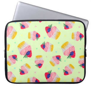 Naadloos patroon met een cupcake met aardbeien laptop sleeve