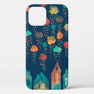 Naadloos patroon met een stad onder de regenwolk Case-Mate iPhone case