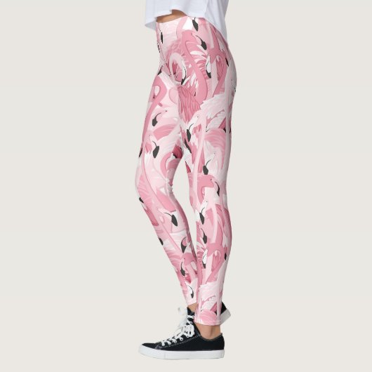 naadloos patroon met exotische roze flamingvogels leggings (Links)