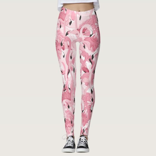 naadloos patroon met exotische roze flamingvogels leggings (Voorkant)
