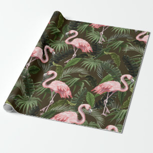Naadloos patroon met flamingo en tropische bladere cadeaupapier