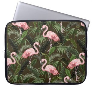Naadloos patroon met flamingo en tropische bladere laptop sleeve