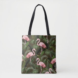 Naadloos patroon met flamingo en tropische bladere tote bag