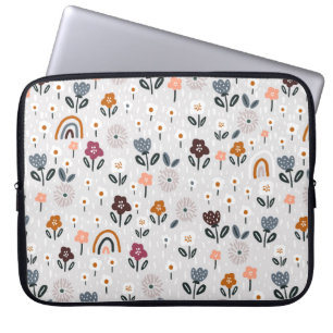 Naadloos patroon met florale regenbogen en handdra laptop sleeve