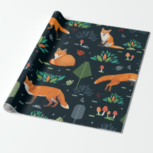 Naadloos patroon met Foxes, bomen, bladeren, padde Cadeaupapier