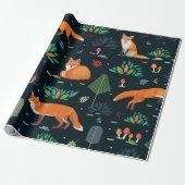 Naadloos patroon met Foxes, bomen, bladeren, padde Cadeaupapier (Uitgerold)
