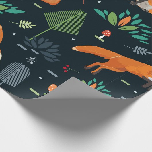Naadloos patroon met Foxes, bomen, bladeren, padde Cadeaupapier (Hoek)