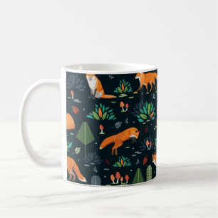 Naadloos patroon met Foxes, bomen, bladeren, padde Koffiemok