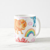 Naadloos patroon met gekleurde dinosaurussen, rege koffiemok (Voorkant rechts)