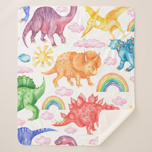 Naadloos patroon met gekleurde dinosaurussen, rege sherpa deken (Voorkant)