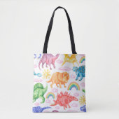 Naadloos patroon met gekleurde dinosaurussen, rege tote bag (Voorkant)