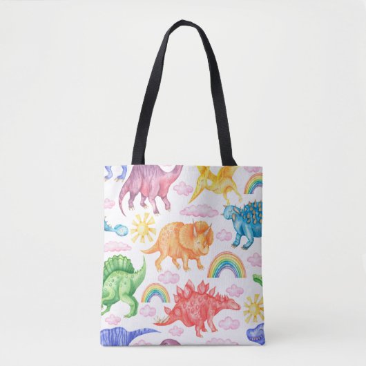 Naadloos patroon met gekleurde dinosaurussen, rege tote bag (Voorkant)