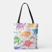 Naadloos patroon met gekleurde dinosaurussen, rege tote bag (Achterkant)