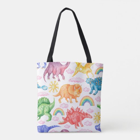 Naadloos patroon met gekleurde dinosaurussen, rege tote bag (Achterkant)