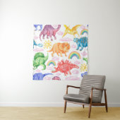 Naadloos patroon met gekleurde dinosaurussen, rege wandkleed (In situ)