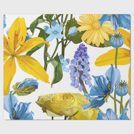 Naadloos patroon met gele blauwe bloemen. cadeaupapier (Zoom)
