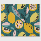  naadloos patroon met gele citroenen, vertakking cadeaupapier (Vlak)