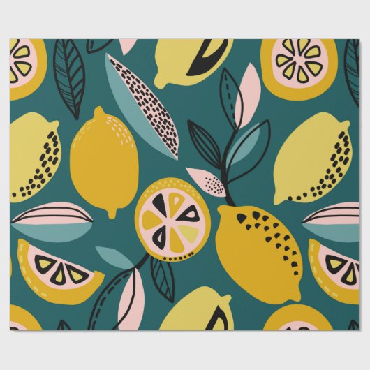  naadloos patroon met gele citroenen, vertakking cadeaupapier (Vlak)