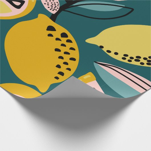  naadloos patroon met gele citroenen, vertakking cadeaupapier (Hoek)