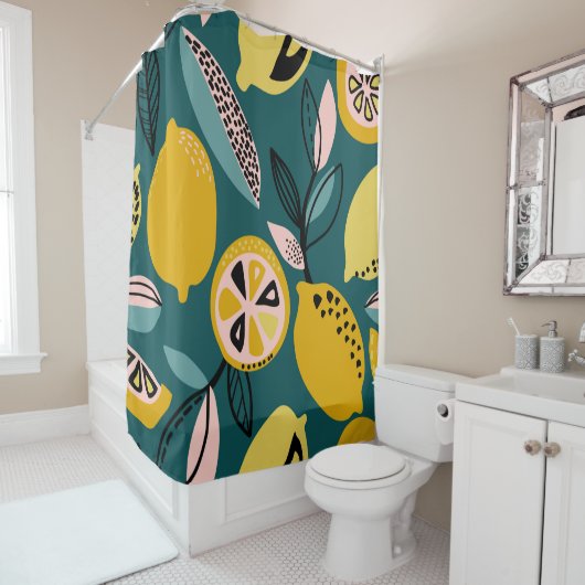 naadloos patroon met gele citroenen, vertakking douchegordijn (In situ)
