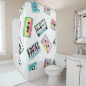 Naadloos patroon met geluidstapes in retro 80s sto douchegordijn (In situ)