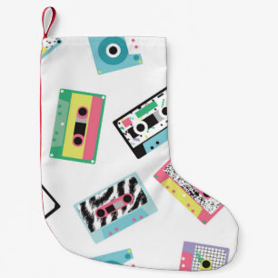 Naadloos patroon met geluidstapes in retro 80s sto kleine kerstsok