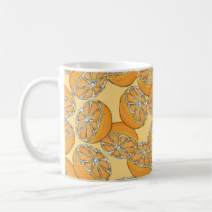 Naadloos patroon met gesneden sinaasappels. Vintag Koffiemok