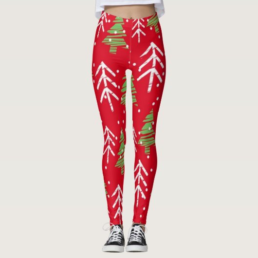 Naadloos patroon met gestileerde kerstbomen leggings (Voorkant)