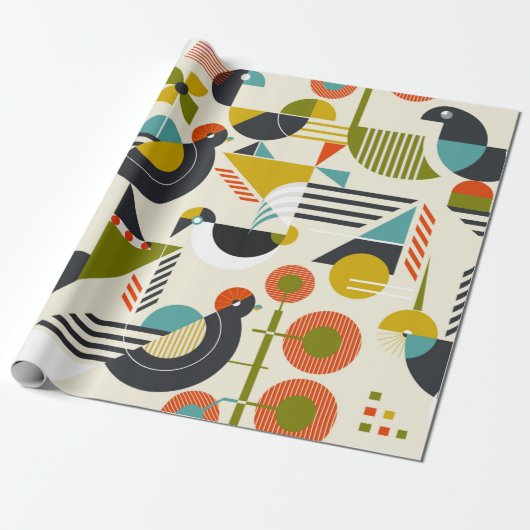 Naadloos patroon met gestileerde vogels in retro b cadeaupapier (Uitgerold)