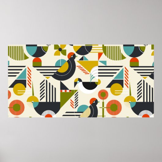 Naadloos patroon met gestileerde vogels in retro b poster (Voorkant)