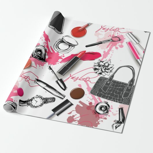 Naadloos patroon met geverfde make-up cadeaupapier (Uitgerold)