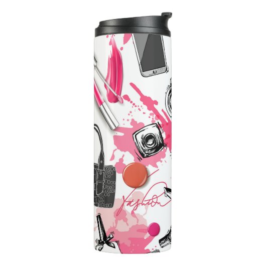 Naadloos patroon met geverfde make-up thermosbeker (Gedraaid links)