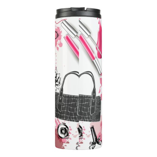 Naadloos patroon met geverfde make-up thermosbeker (Achterkant)