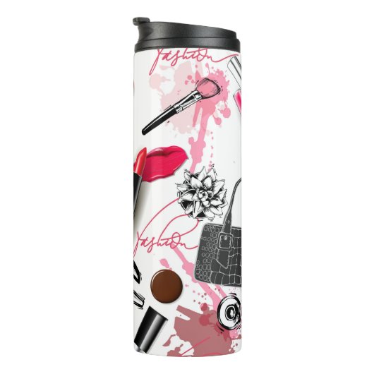 Naadloos patroon met geverfde make-up thermosbeker (Geroteerd rechts)