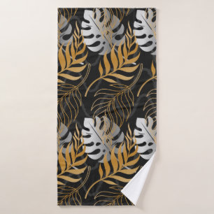 Naadloos patroon met goud, zilveren tropisch plant badhanddoek