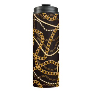 Naadloos patroon met gouden ketens. thermosbeker