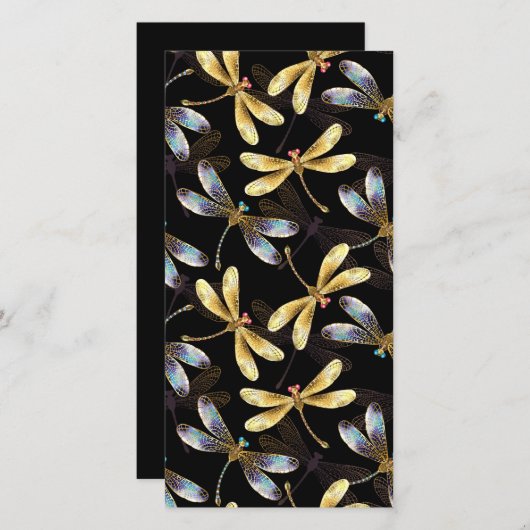 Naadloos patroon met gouden libellen aankondiging (Voorkant / Achterkant)