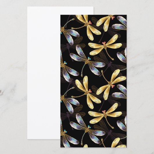 Naadloos patroon met gouden libellen bedankkaart (Voorkant / Achterkant)