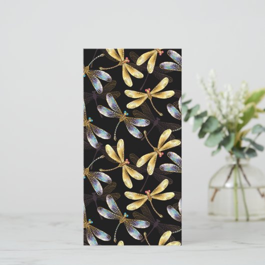 Naadloos patroon met gouden libellen bedankkaart (Staand voorkant)