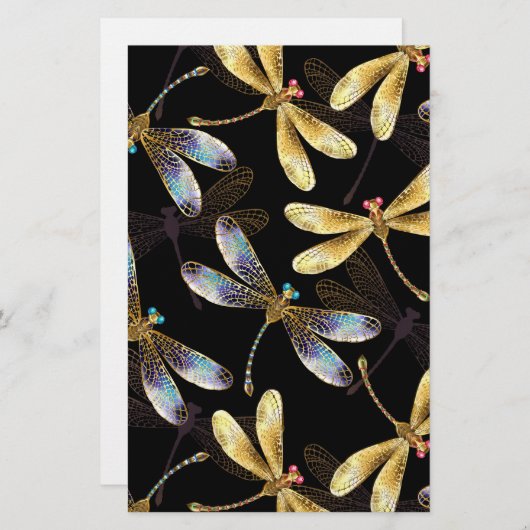 Naadloos patroon met gouden libellen briefpapier (Voorkant / Achterkant)
