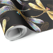 Naadloos patroon met gouden libellen cadeaupapier (Rol Hoek)